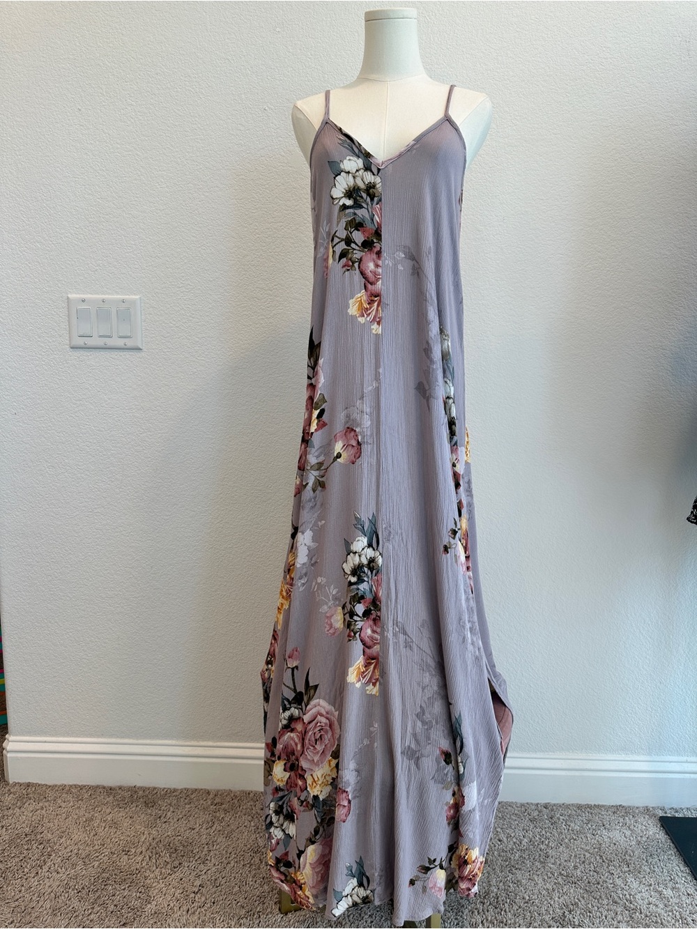 Mahina Floral Maxi Dress Boho Cottagecore Sleeveless Side Slit Dress Medium